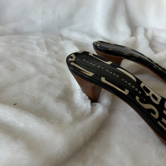 Marc by Marc Jacobs Sandals Womens 36.5 Made in Italy VTG Leather Black Tan - Picture 6 of 9